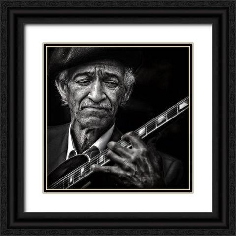 The Guitarist Black Ornate Wood Framed Art Print with Double Matting by Flour, Piet
