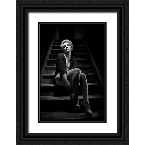 Waiting In The Noir Black Ornate Wood Framed Art Print with Double Matting by Baybut, Paul