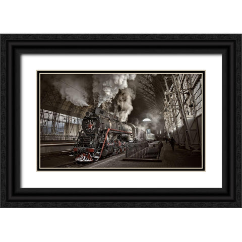 Last From Mohicans Black Ornate Wood Framed Art Print with Double Matting by Laudin, Dmitry