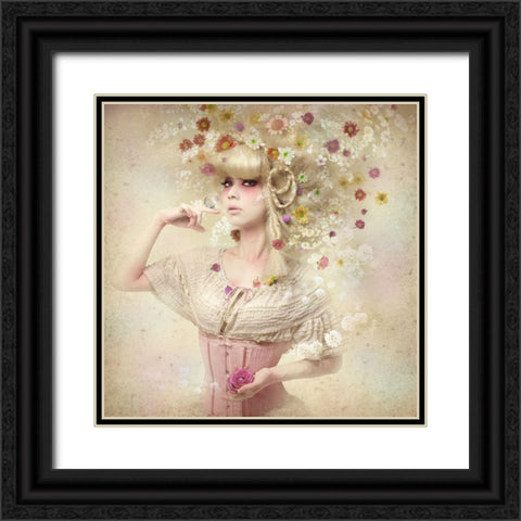Girl Of The Flower Garden Black Ornate Wood Framed Art Print with Double Matting by Murakami, Kiyo