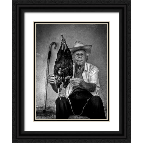The Old Man With His Figting Cock Black Ornate Wood Framed Art Print with Double Matting by Mazalrey, Alain