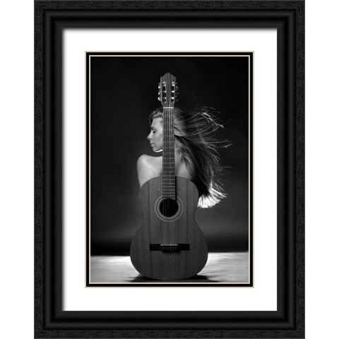 Girl With Guitar Black Ornate Wood Framed Art Print with Double Matting by Kanovits, Gabor