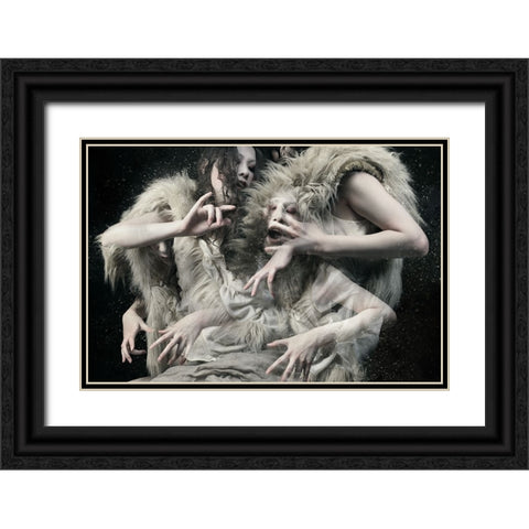 Wolf Daughters Black Ornate Wood Framed Art Print with Double Matting by Murakami, Kiyo
