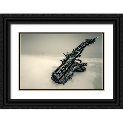Ancient Large Saxophone. Black Ornate Wood Framed Art Print with Double Matting by Cicatko, Juraj