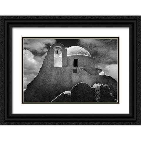 Mykonos Church Black Ornate Wood Framed Art Print with Double Matting by P Stein, John