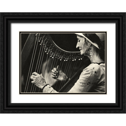 Playing The Harp Black Ornate Wood Framed Art Print with Double Matting by Ariel, Ariel