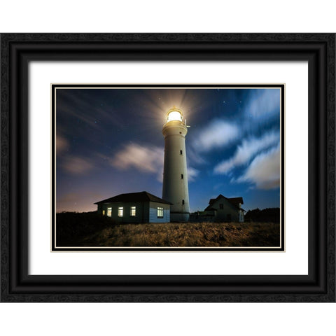 The Lighthouse Black Ornate Wood Framed Art Print with Double Matting by Keller