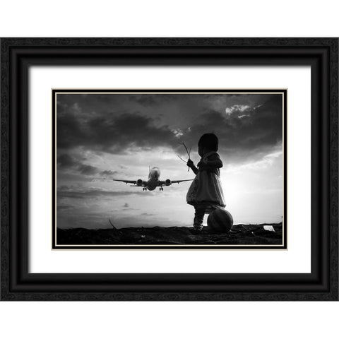 Fly Again Black Ornate Wood Framed Art Print with Double Matting by Trijoko