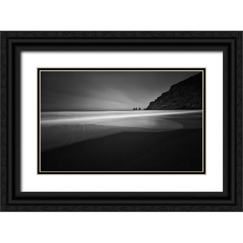 ... Black Beach Black Ornate Wood Framed Art Print with Double Matting by Hoffmann, Raymond