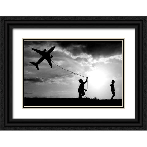 Fly My Plane Black Ornate Wood Framed Art Print with Double Matting by Trijoko
