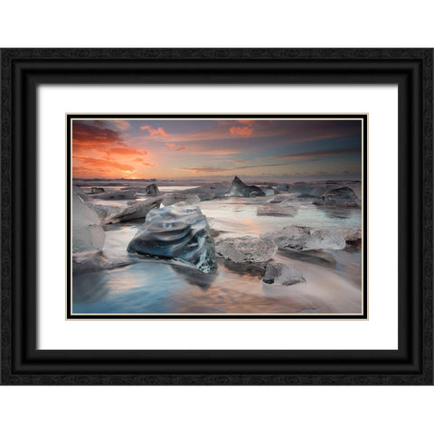 Glacial Lagoon Beach Black Ornate Wood Framed Art Print with Double Matting by Baroni, Massimo
