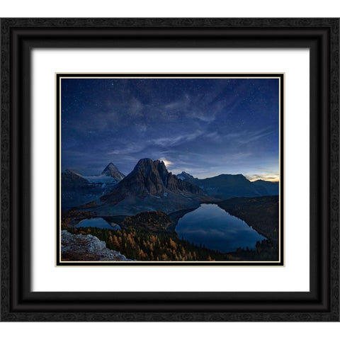 Starry Night At Mount Assiniboine Black Ornate Wood Framed Art Print with Double Matting by Zhang, Yan