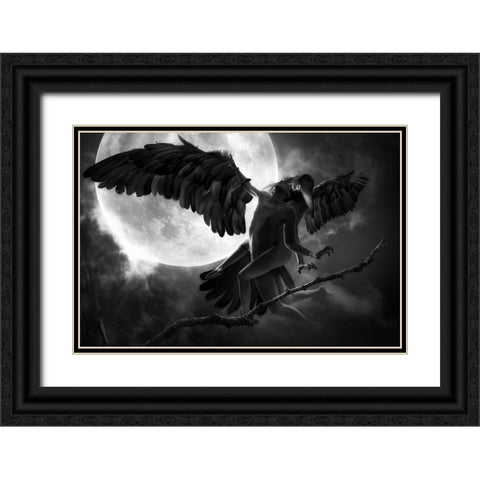 Raven Dance Black Ornate Wood Framed Art Print with Double Matting by Kiciak, Christophe