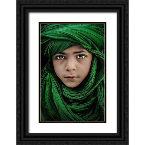 Green Boy Black Ornate Wood Framed Art Print with Double Matting by Dhahi, Saeed