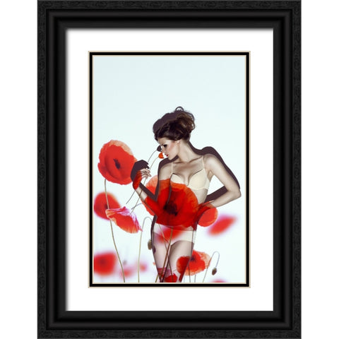 Red Black Ornate Wood Framed Art Print with Double Matting by marinastudio