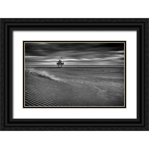 The Beach Hut Black Ornate Wood Framed Art Print with Double Matting by Elgar, Peter