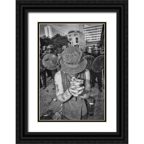 London Riot 02 Black Ornate Wood Framed Art Print with Double Matting by Santos, Carlos Grury