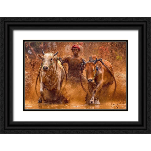 The Red Hat Black Ornate Wood Framed Art Print with Double Matting by Hendriko, Media