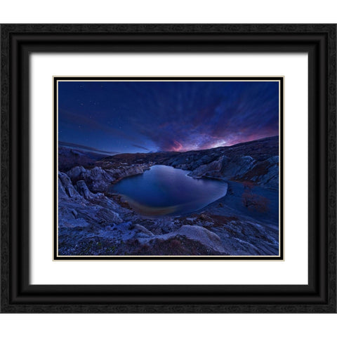Blue Lake Black Ornate Wood Framed Art Print with Double Matting by Zhang, Yan