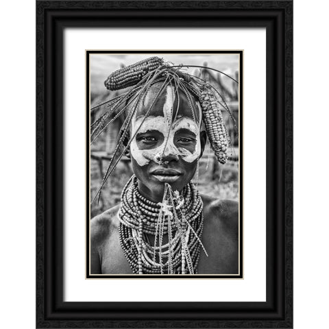 A Woman Of The Karo Tribe-Omo Valley-Ethiopia. Black Ornate Wood Framed Art Print with Double Matting by Inazio Kuesta, Joxe