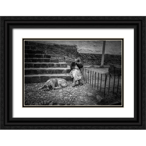 Portrait Of A Woman And Her Dog Black Ornate Wood Framed Art Print with Double Matting by Faber, Wave