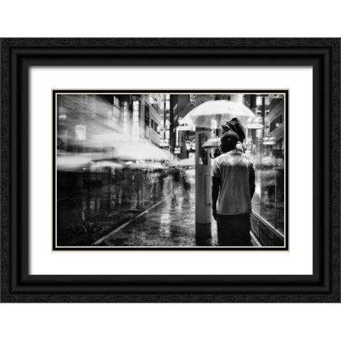 A Night In The Rain Black Ornate Wood Framed Art Print with Double Matting by Suzuki, Tatsuo