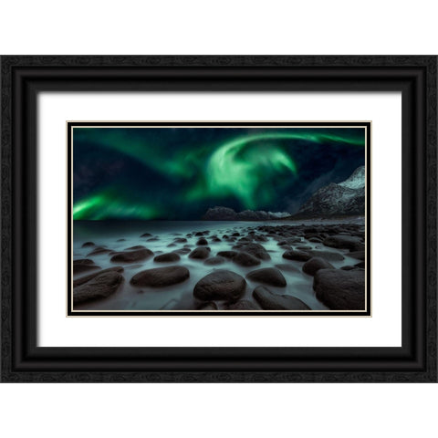 Dragons Fly Black Ornate Wood Framed Art Print with Double Matting by De La, Javier