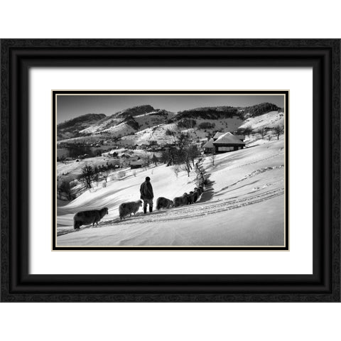 Meandering Black Ornate Wood Framed Art Print with Double Matting by Harag, Ionut