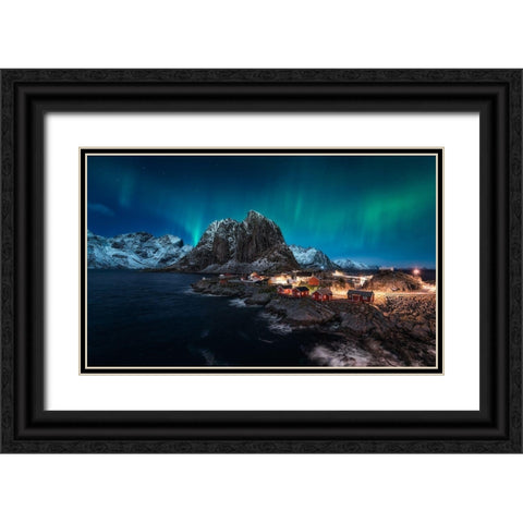 Dancing Over Hamnoy Black Ornate Wood Framed Art Print with Double Matting by De La, Javier