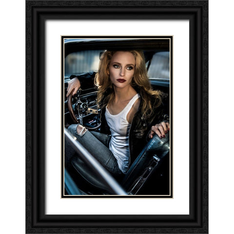 Waiting To Reverse My 69 Ford Mustang Black Ornate Wood Framed Art Print with Double Matting by Peter Muller Photography