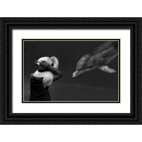 Close Encounter ... Black Ornate Wood Framed Art Print with Double Matting by Depaepe, Yvette