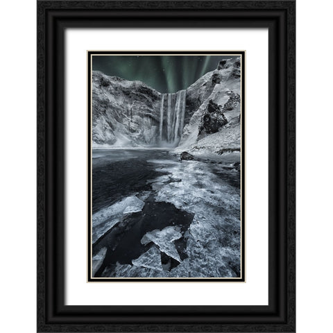 Skogafoss Falls Black Ornate Wood Framed Art Print with Double Matting by Yaakobi, Lior