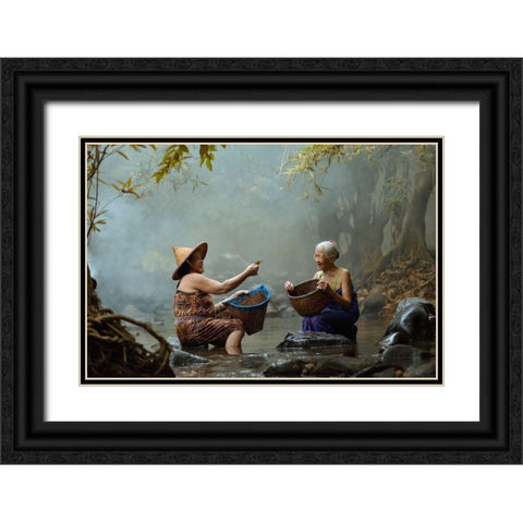 G O O D F R I E N D Black Ornate Wood Framed Art Print with Double Matting by Whanset, Saravut