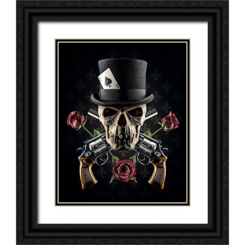 Guns And Roses Black Ornate Wood Framed Art Print with Double Matting by Damsten, Petri