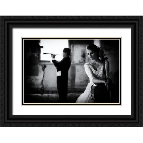 When Even Music ... Black Ornate Wood Framed Art Print with Double Matting by Schleicher-Schwarz, Roswitha
