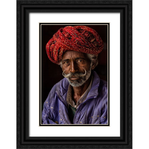 Indian Man From Jaipur Black Ornate Wood Framed Art Print with Double Matting by AL Farsi, Haitham