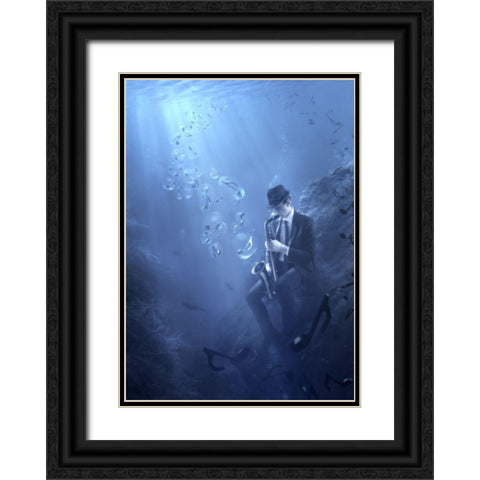 Blues Black Ornate Wood Framed Art Print with Double Matting by Kiciak, Christophe