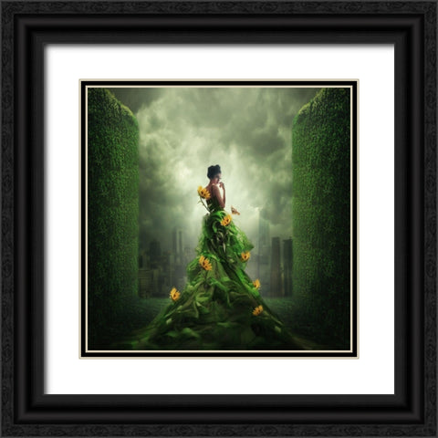 Go Green Black Ornate Wood Framed Art Print with Double Matting by Hardibudi