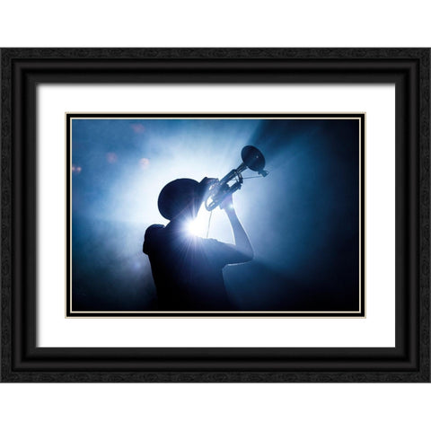 Trumpet Player Black Ornate Wood Framed Art Print with Double Matting by De Klerck, Erik