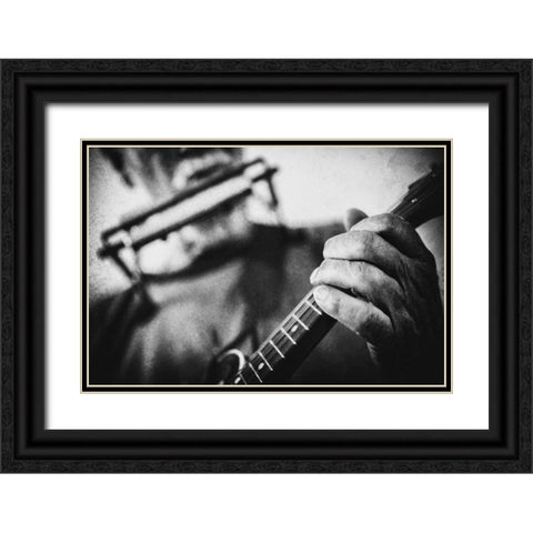 Wolf With Mandolin And Harmonica Black Ornate Wood Framed Art Print with Double Matting by Schleicher-Schwarz, Roswitha