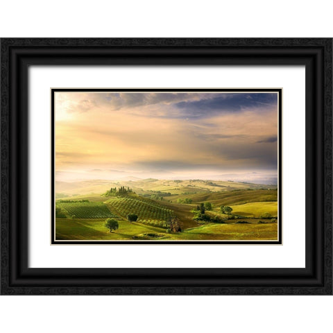 Podere Belvederes Sunrise Black Ornate Wood Framed Art Print with Double Matting by Bratkovic, Arnaud