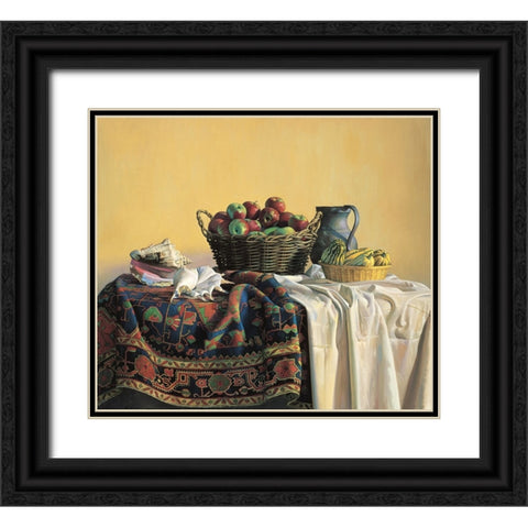Apples And Pitcher Black Ornate Wood Framed Art Print with Double Matting by Unknown