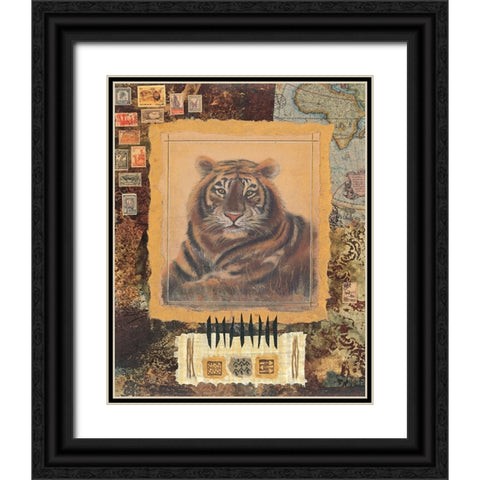 Tiger Stamp Black Ornate Wood Framed Art Print with Double Matting by Unknown