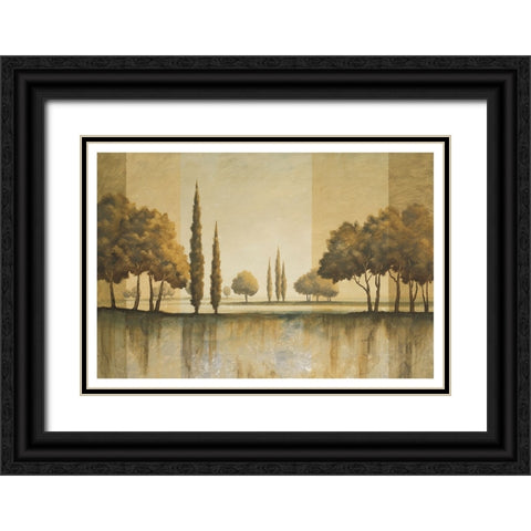 Golden Trees Black Ornate Wood Framed Art Print with Double Matting by Unknown
