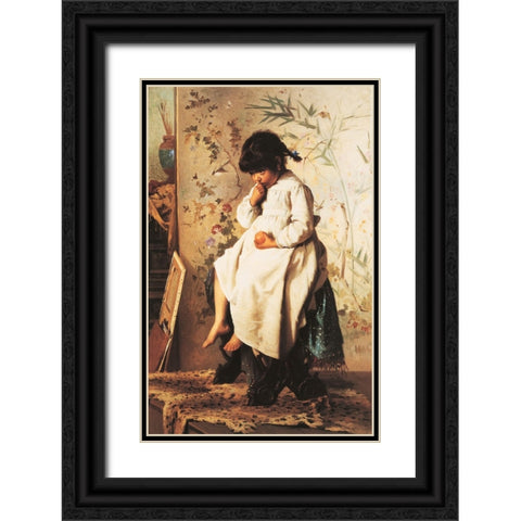 Waiting Black Ornate Wood Framed Art Print with Double Matting by Unknown