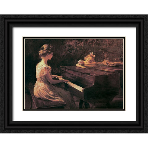 Piano Lesson Black Ornate Wood Framed Art Print with Double Matting by Unknown