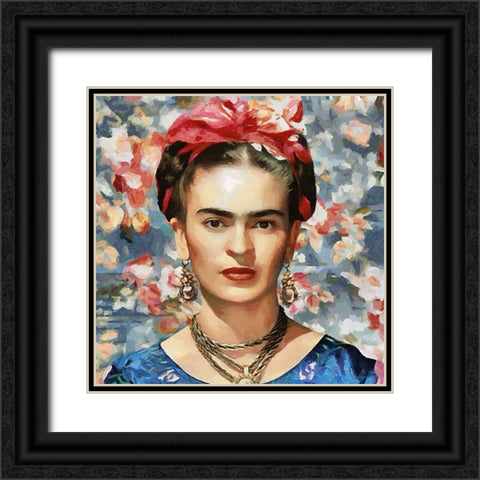 Frida Kahlo Black Ornate Wood Framed Art Print with Double Matting by Medeiros, Celito