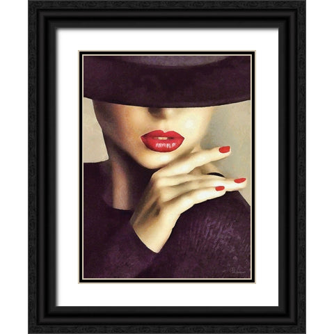 Lady with Hat II Black Ornate Wood Framed Art Print with Double Matting by Medeiros, Celito