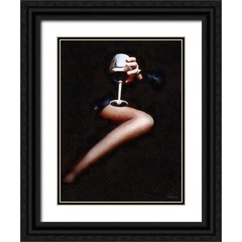 Lady with a Glass of Red Wine Black Ornate Wood Framed Art Print with Double Matting by Medeiros, Celito