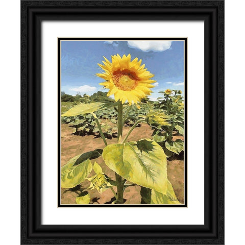 One Sunflower Black Ornate Wood Framed Art Print with Double Matting by Medeiros, Celito